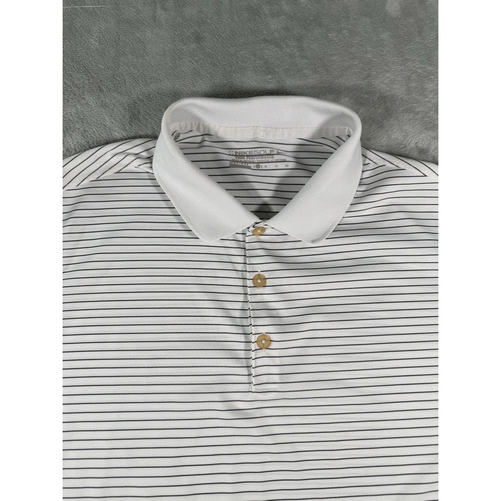 Nike Golf Shirt Mens‎ XL White Black Striped Tour Performance Polo